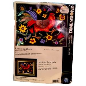 Dimensions Rooster on Black Crewel Embroidery Kit - 11" x 14" - New